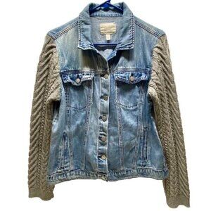 Jessica Simpson Denim Jacket Women's Large Blue Grey Knit Sleeves Western Coat